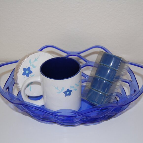 NWOT Michaels Blue Kitchen Set: Mug, Coasters, Napkin Rings, & Basket - Picture 2 of 11